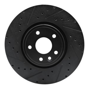 Jaguar XE Brake Rotor (1) - Front Left - R1 Concepts - Drilled & Slotted - Black - `17-`19